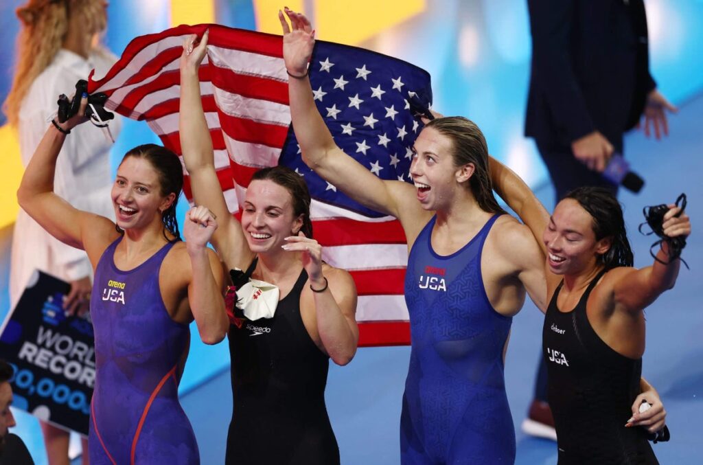 Women’s medley relay shatters record to claim gold in world