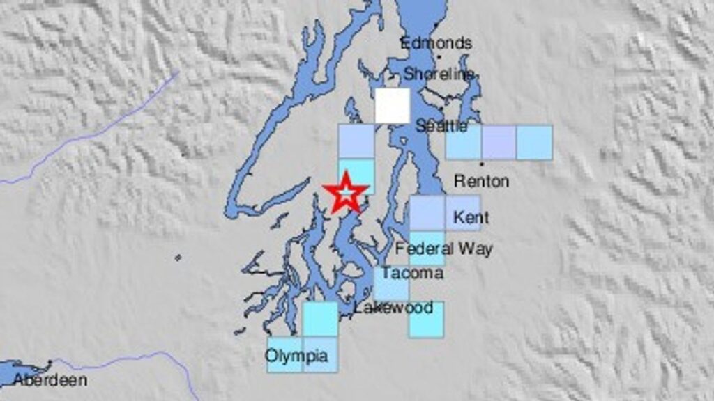 Magnitude 4.2 quake hits Puget Sound area centered west northwest of